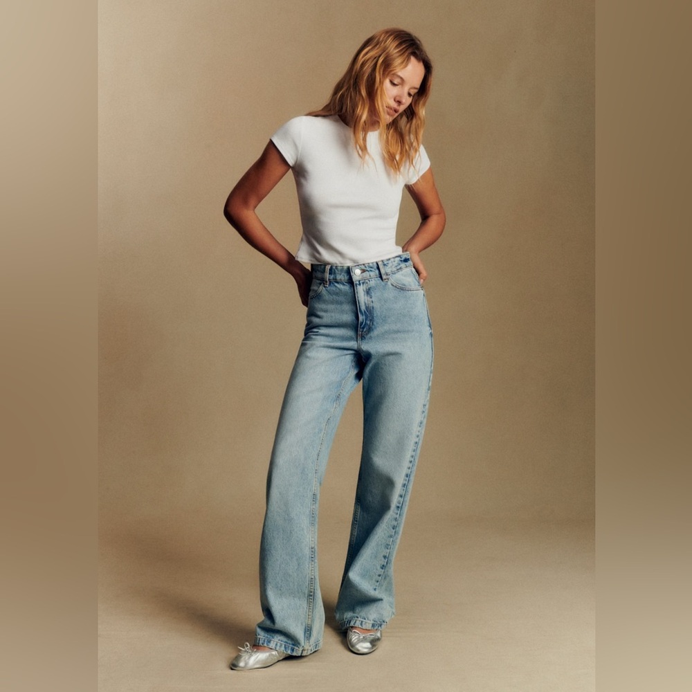 Sezane The Wide Leg Trousers Light Blue - Size 4